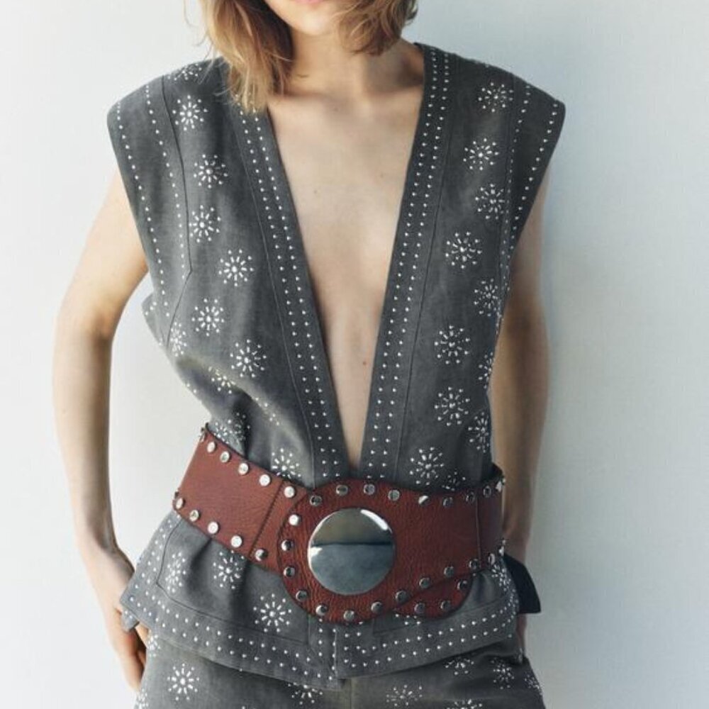 Zara LINEN BLEND EMBROIDERED VEST ZW COLLECTION Small